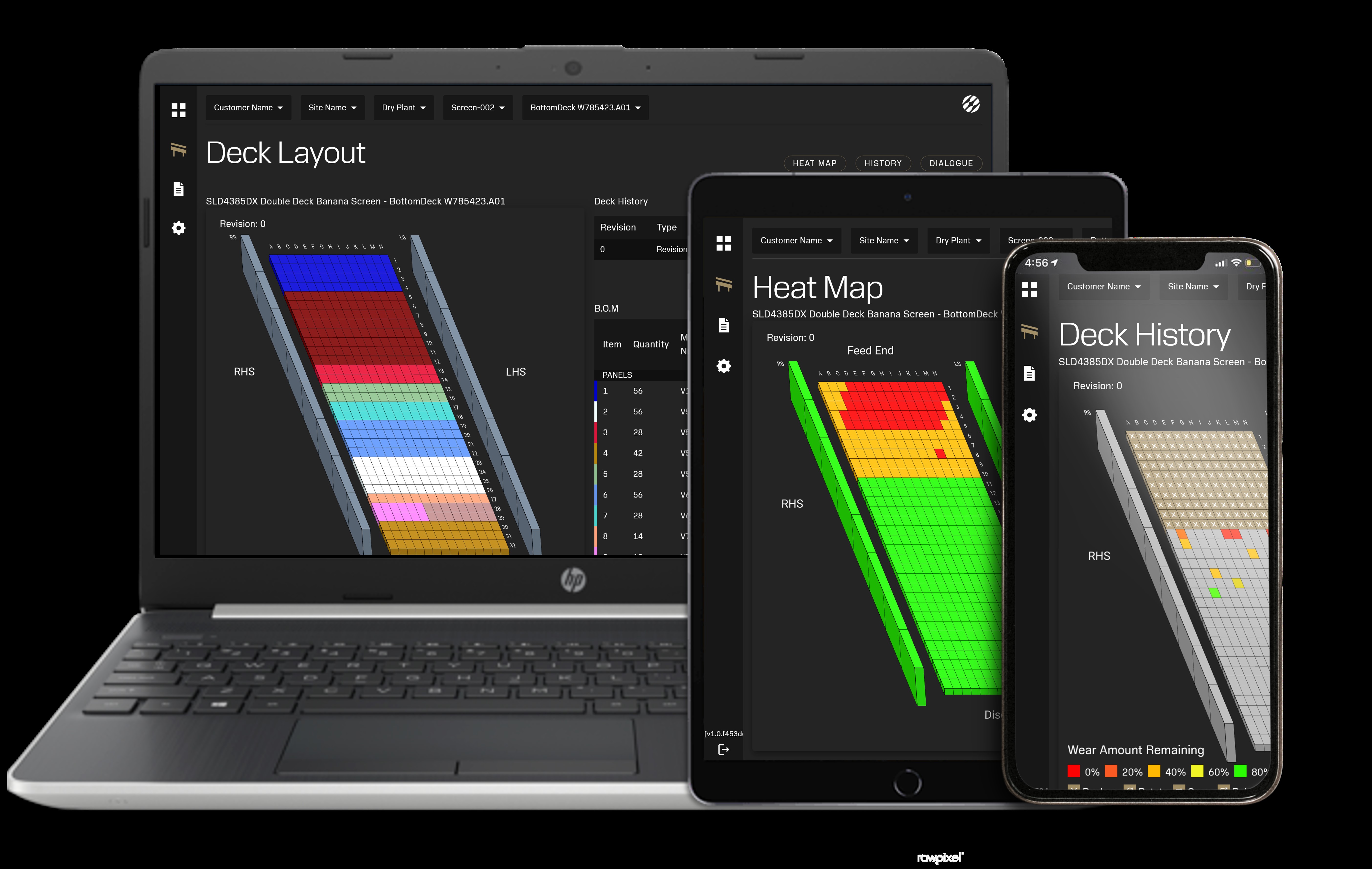DeckMapp™ empowers teams engaged in screening operations with comprehensive tools to view deck history, share deck plans, visualize panel wear patterns and capture feedback, as well as access maintenance plans and activity reports.
